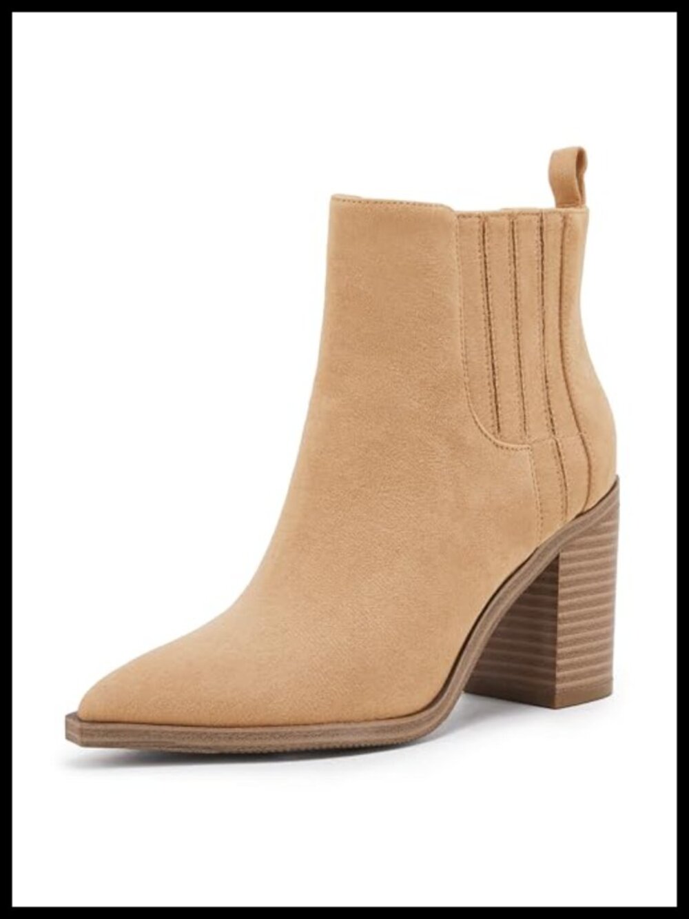 Slip On Pointed Toe Chunky Block Mid Heel Faux Leather Ankle Booties